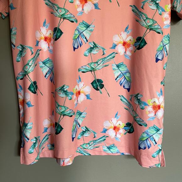 BAD BIRDIE Fresco Short Sleeve Polo‎ Shirt Large Pink Green Floral Golf Casual - Picture 5 of 13